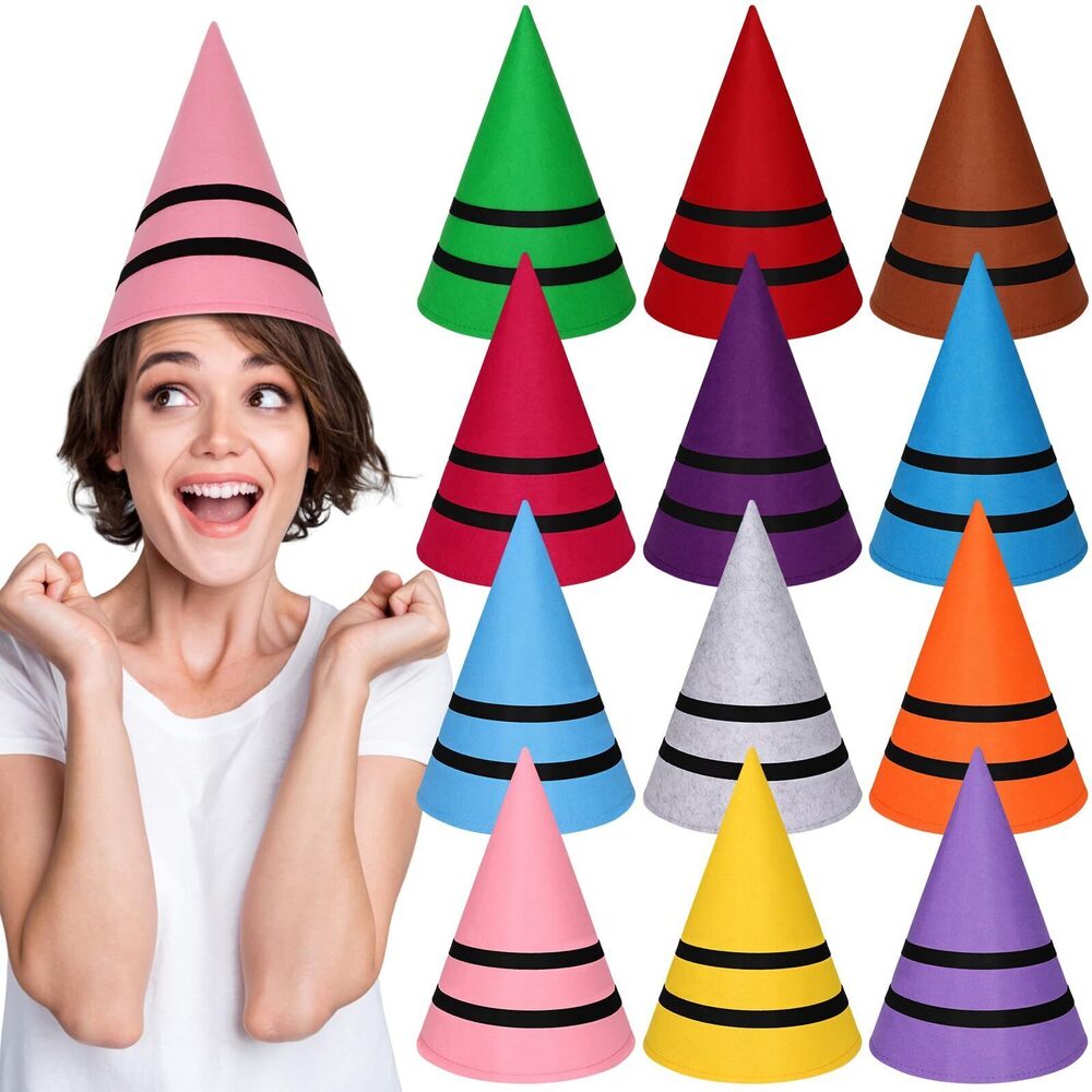 7429 12 Pcs Crayon Hat Gnome Hats Felt Cone Dwarf Cap Black Stripes Crayon